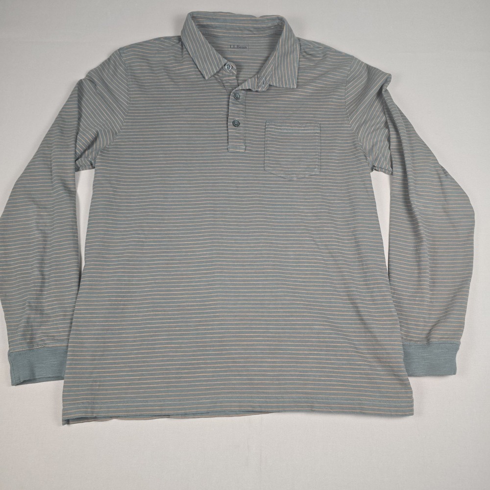 L.L. Bean Men's Large Regular Striped Polo Shirt 100% Organic Cotton Pocket L